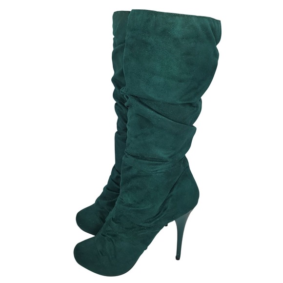 Michael Antonio Green Suede Slouchy Stiletto Boots 5.5  Ruched Y2K - Picture 4 of 9